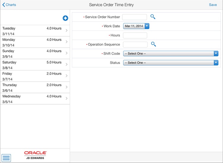 Service Work Order Time Entry Tablet for JDE E1