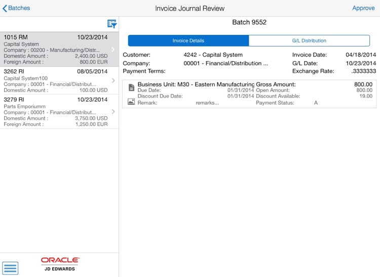 Invoice Batch Approvals Tablet for JDE E1