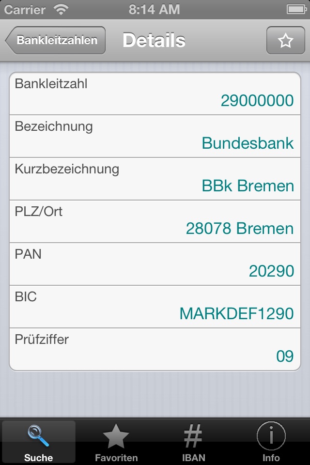 Bankleitzahlen screenshot 2