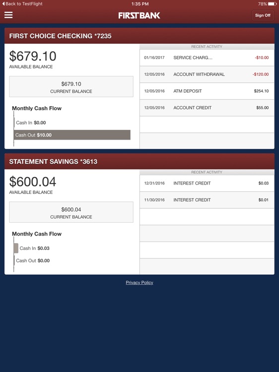 First Bank On The Go for iPad