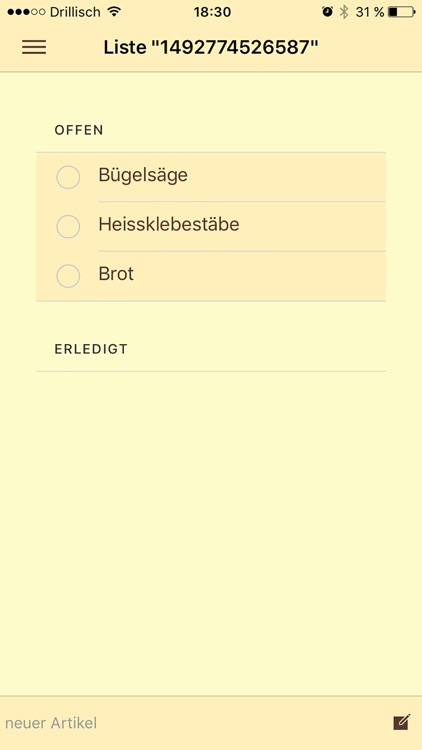 unsere Einkaufsliste