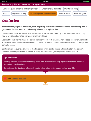 Dementia guide for carers and care providers screenshot 2