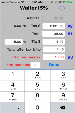 Waiter15% Tip Calculator screenshot 2