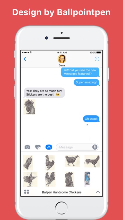 Ballpen Handsome Chickens stickers for iMessage