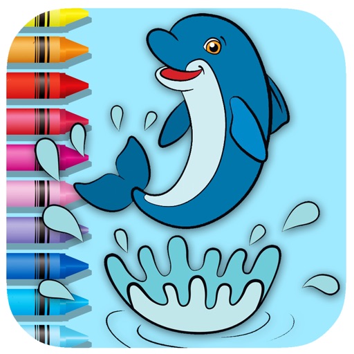 Toddler Kids Coloring Page Game Sea Dolphin Icon