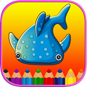 海洋动物孩子着色页 - 词汇游戏