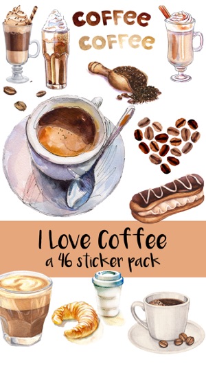 I Love Coffee Watercolor Sticker Pack