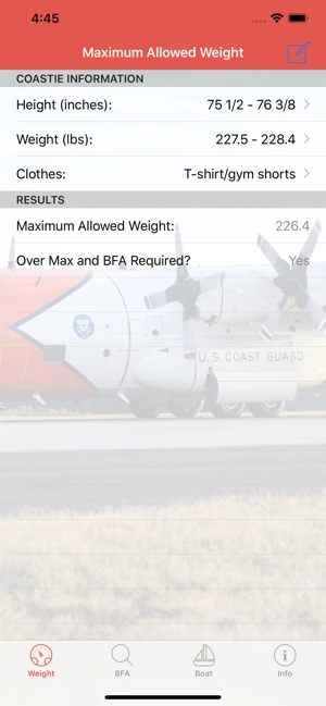 Coast Guard Fitness Calculator