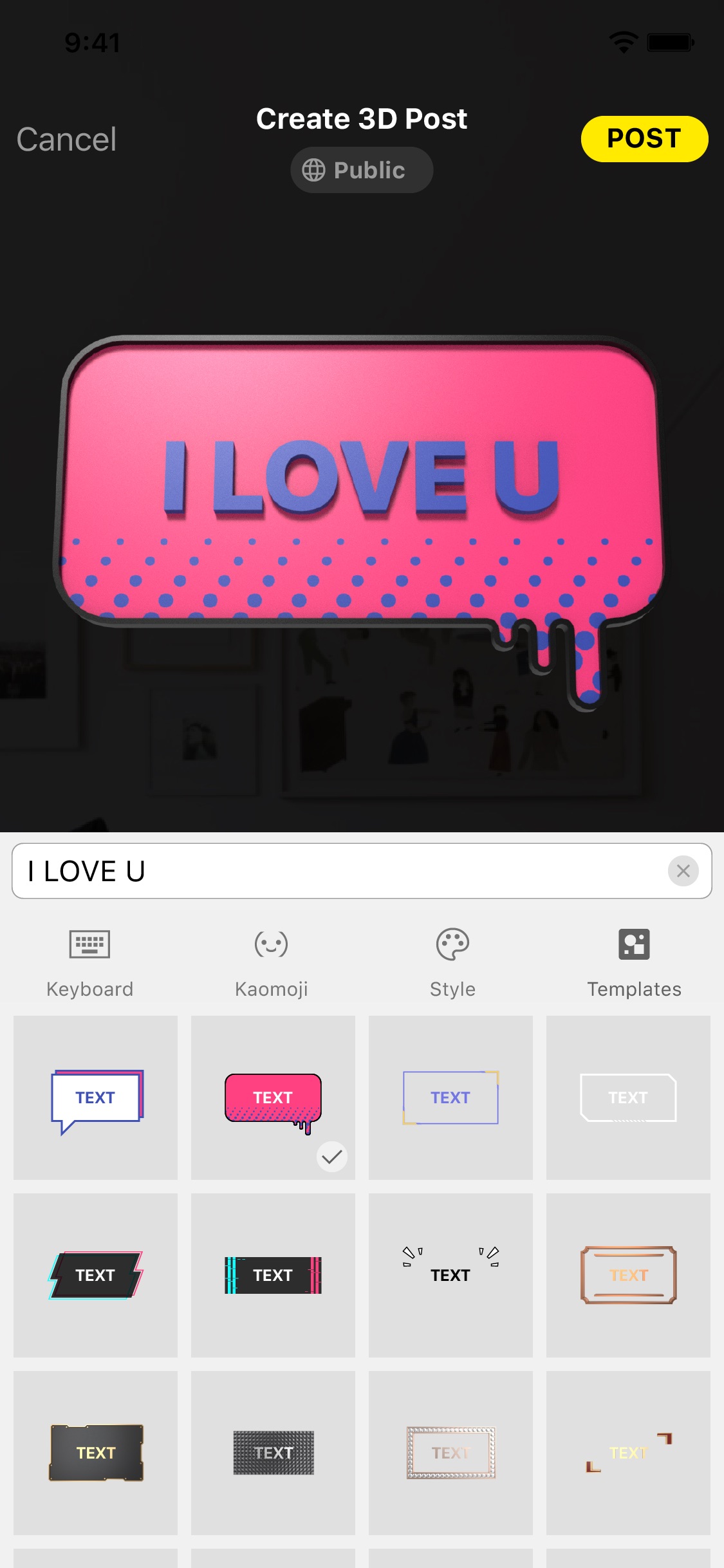 Screenshot do app TextHere – AR posts everywhere