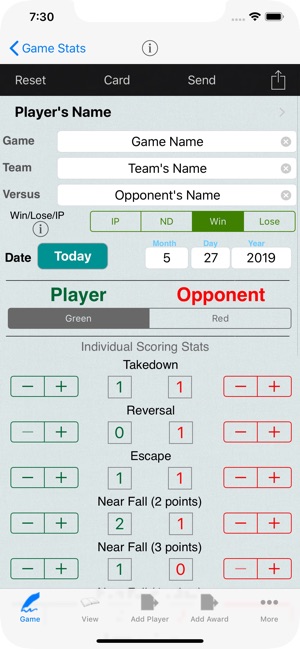 Wrestling Game & Player Stats