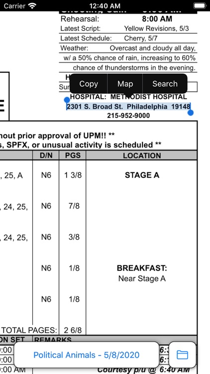 Open Callsheet