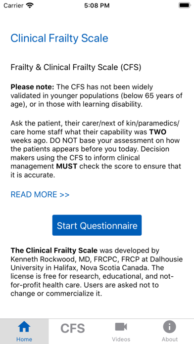 Clinical Frailty Scale (CFS) screenshot 2