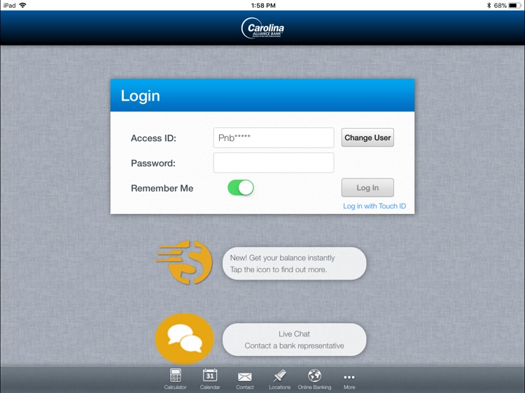 Carolina Alliance Bank iPad