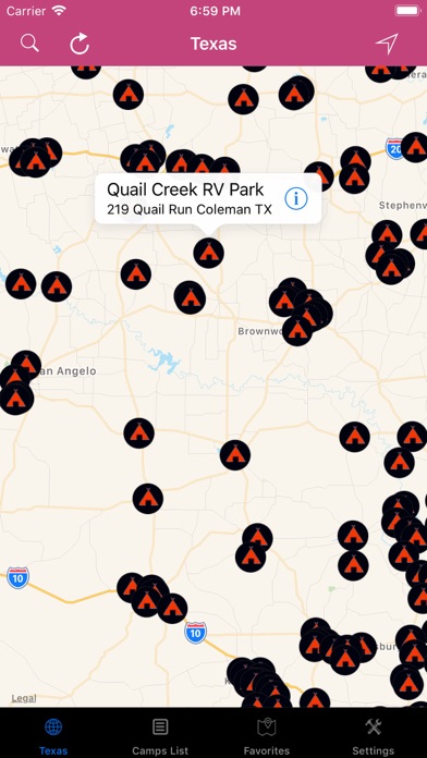 Screenshot #1 pour Texas – Campgrounds & RV Parks