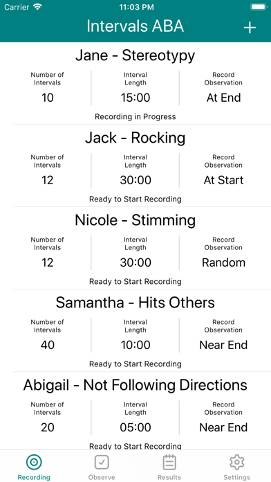 Intervals, An ABA Interval Recording App Screenshot 1