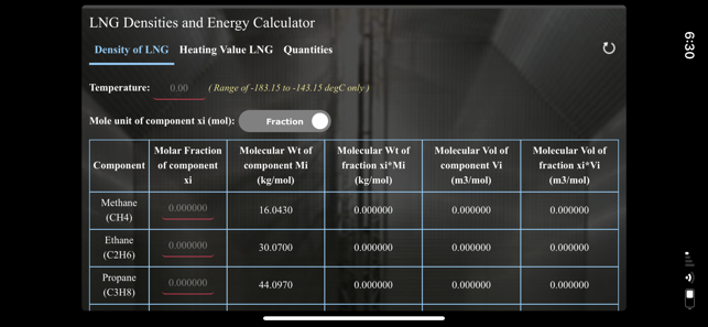 LNG Densities and Energy calc