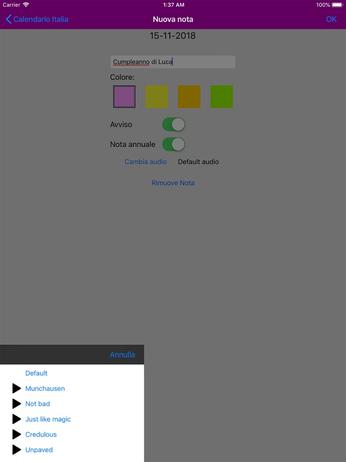 Calendario Italia 2019