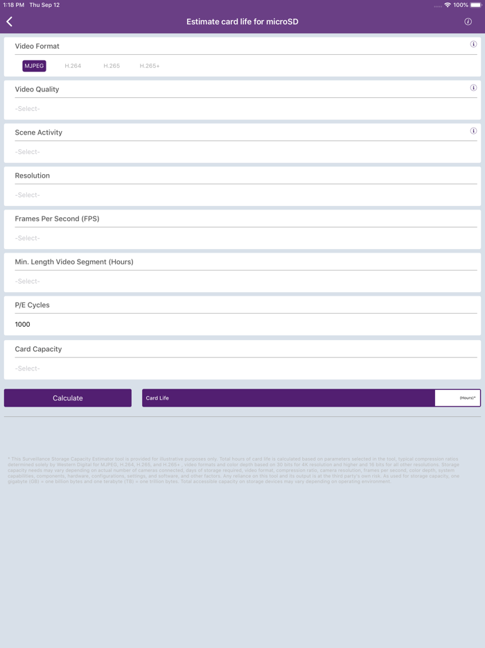 WD Purple Storage Calculator