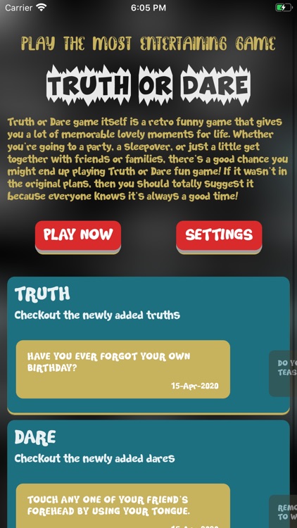 Truth Or Dare Fun Game