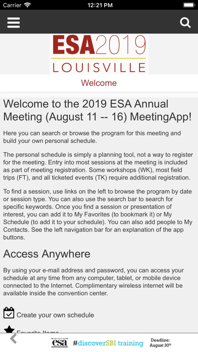 ESA 2019 Annual Meeting screenshot 2