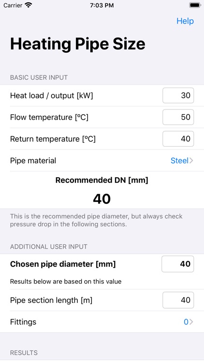 Heating Pipe Size screenshot-0