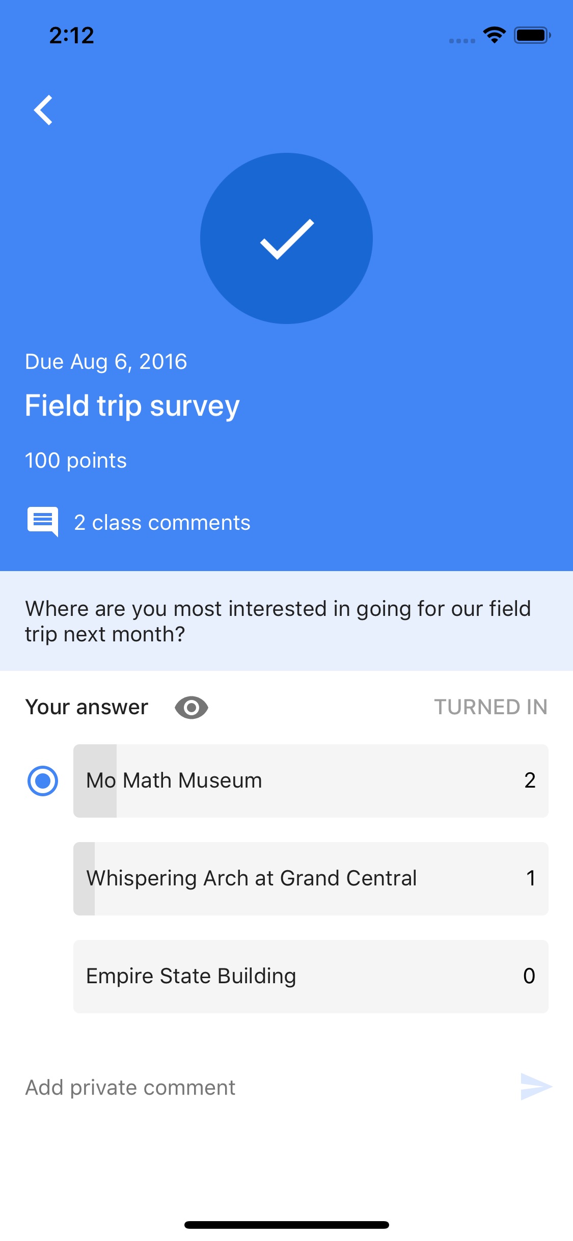 Screenshot do app Google Classroom