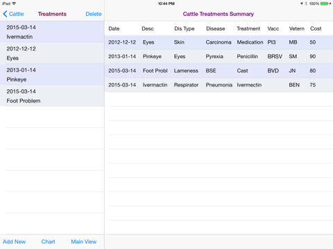 Cattle Treatments Database screenshot 3