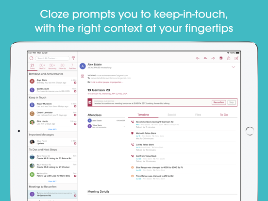 Cloze Relationship Management screenshot