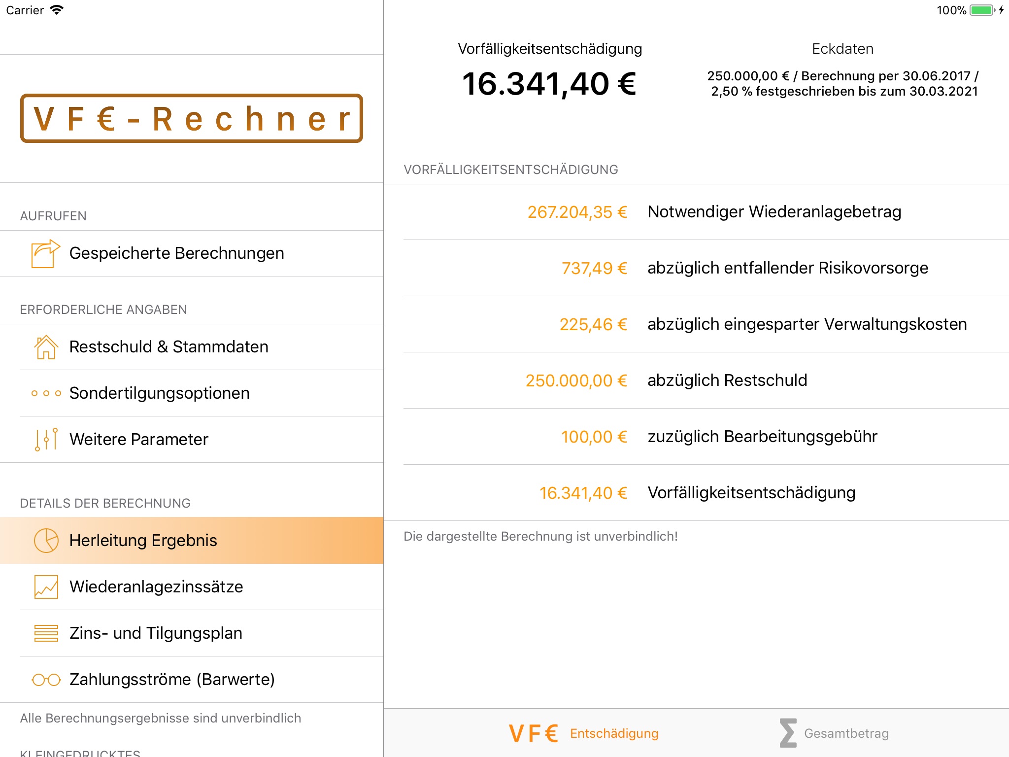 VFE-Rechner screenshot 2