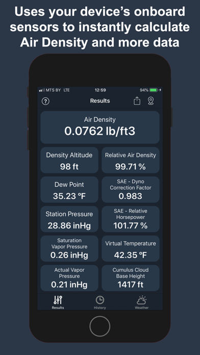 Screenshot of AirLab: Air Density & Altitude1