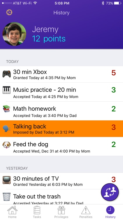 Privilege Points Chore Tracker