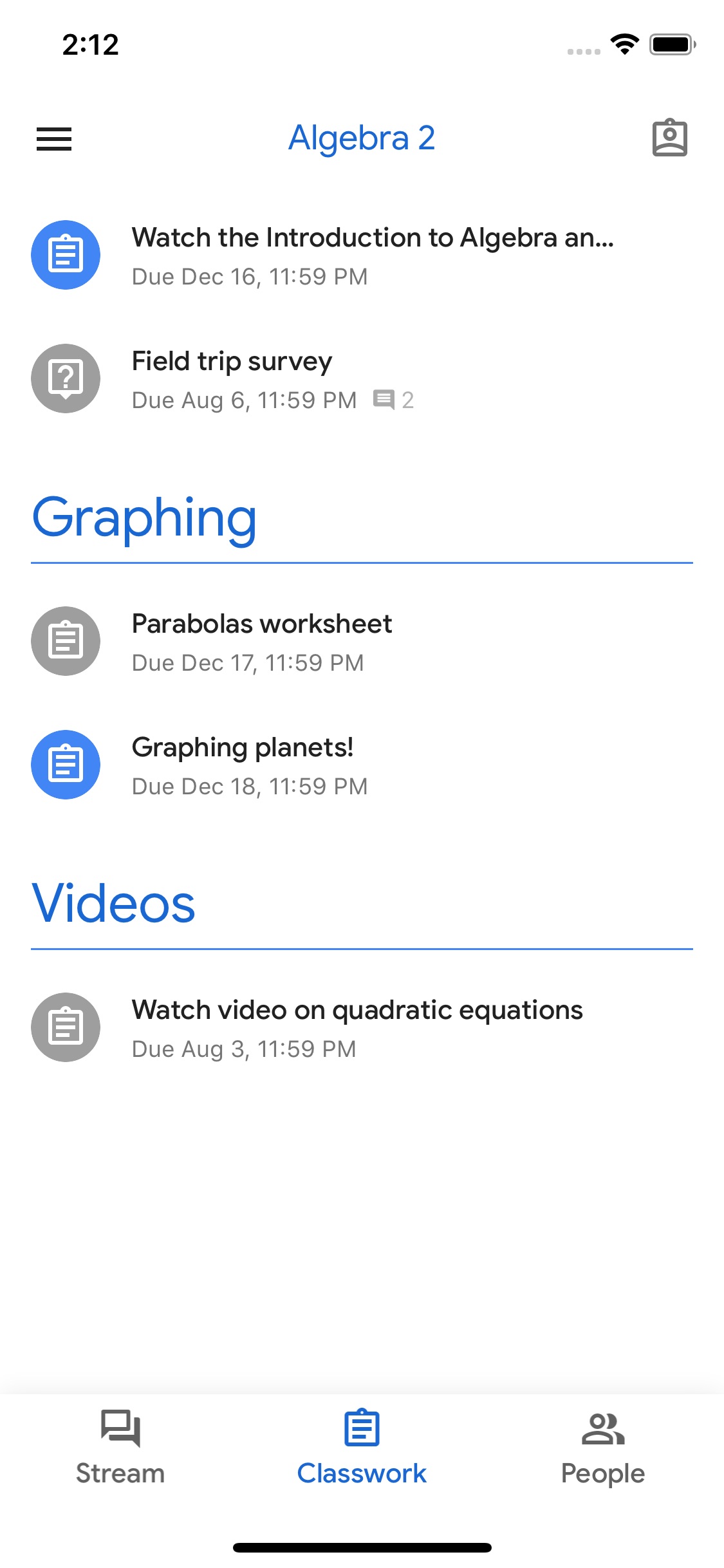 Screenshot do app Google Classroom