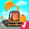Play 12 construction trucks including: bulldozer, concrete mixer, crane, driller, dump truck, excavator, forklift, grab loader, tower crane, wheel loader, wrecking ball truck and back hoe loader