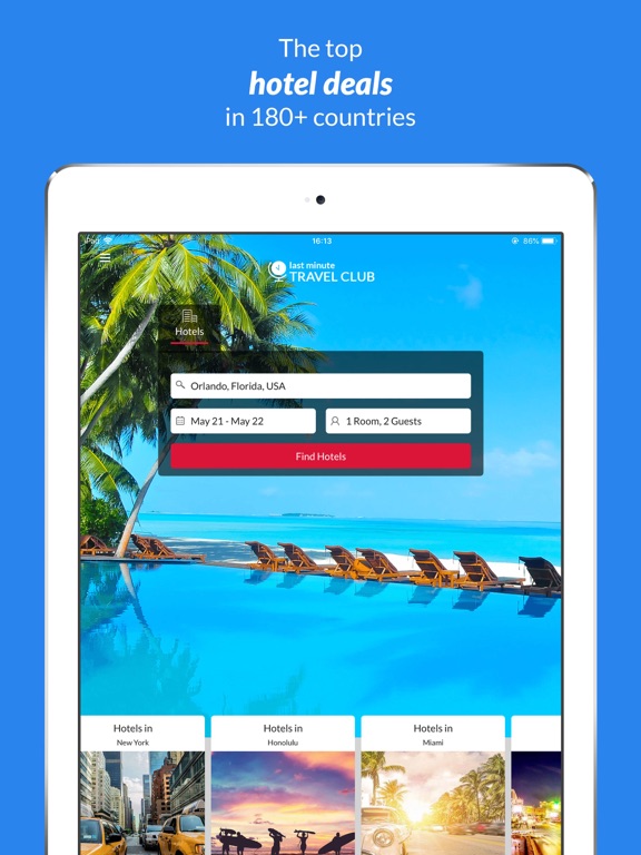 Last Minute Travel Deals on booking hotels, vacation homes, car rental, activities and flights screenshot