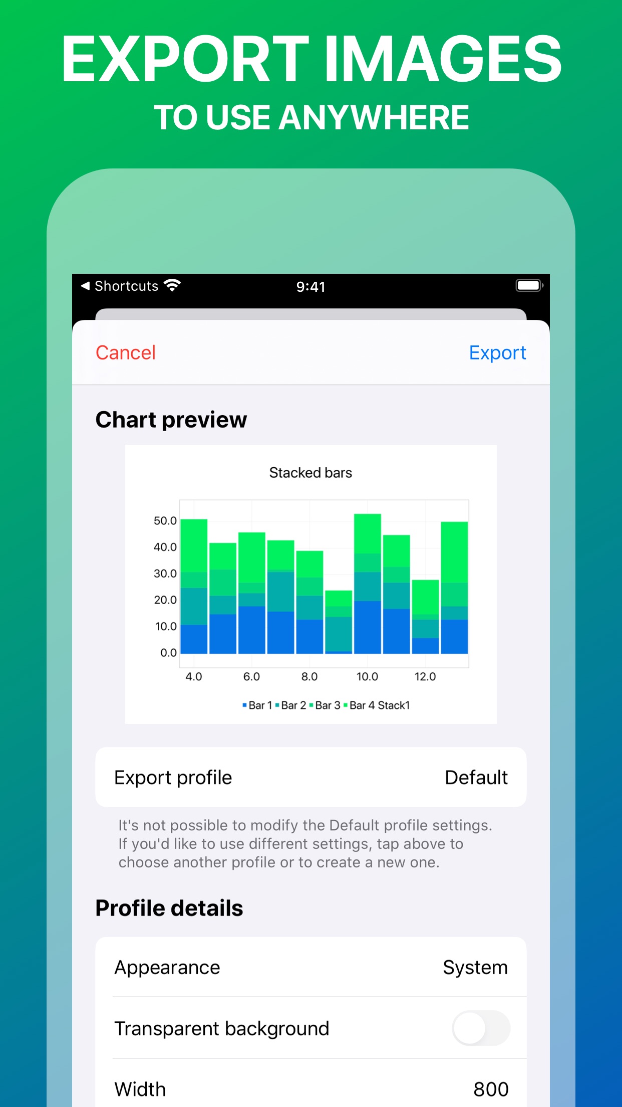 Screenshot do app Charty for Shortcuts
