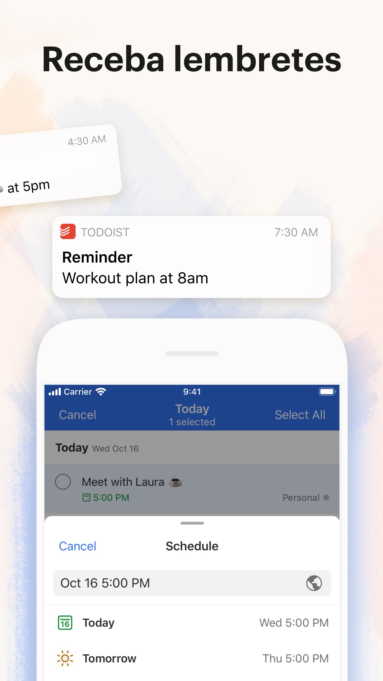 Screenshot do app Todoist: To do list e tarefas
