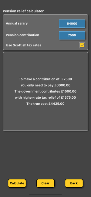 Pension tax relief calculator