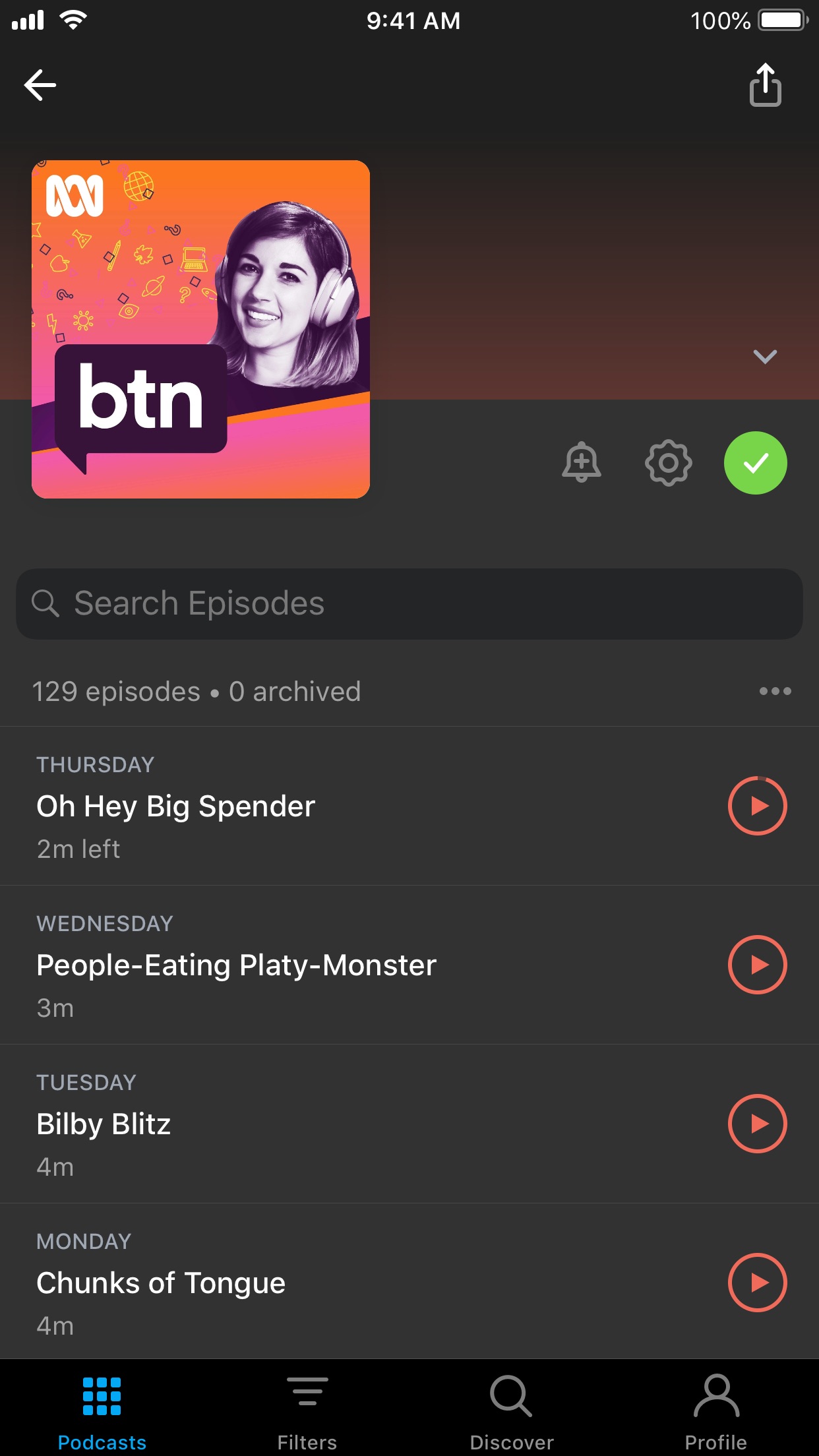 Screenshot do app Pocket Casts