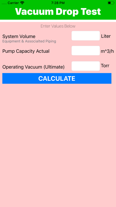 Vacuum Drop Test Calculator screenshot 2
