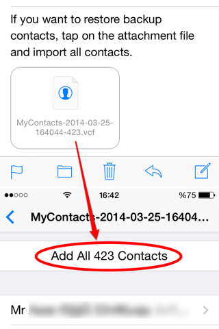 Скриншот из My Contacts Backup