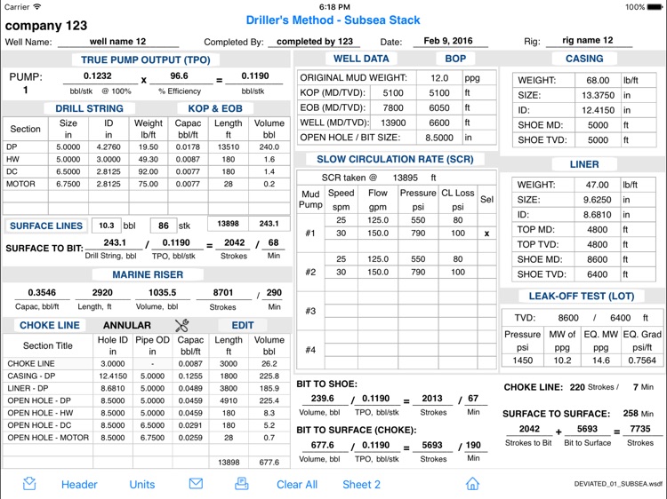 Driller's Method Worksheets