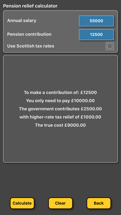 Pension tax relief calculator screenshot 2