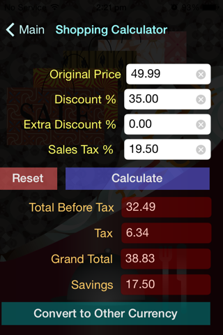 ShopNDineCal-sales and tip cal screenshot 2