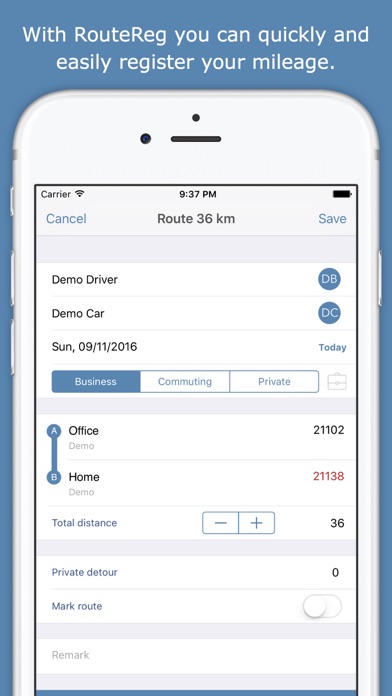 RouteReg, mileage registration screenshot 2