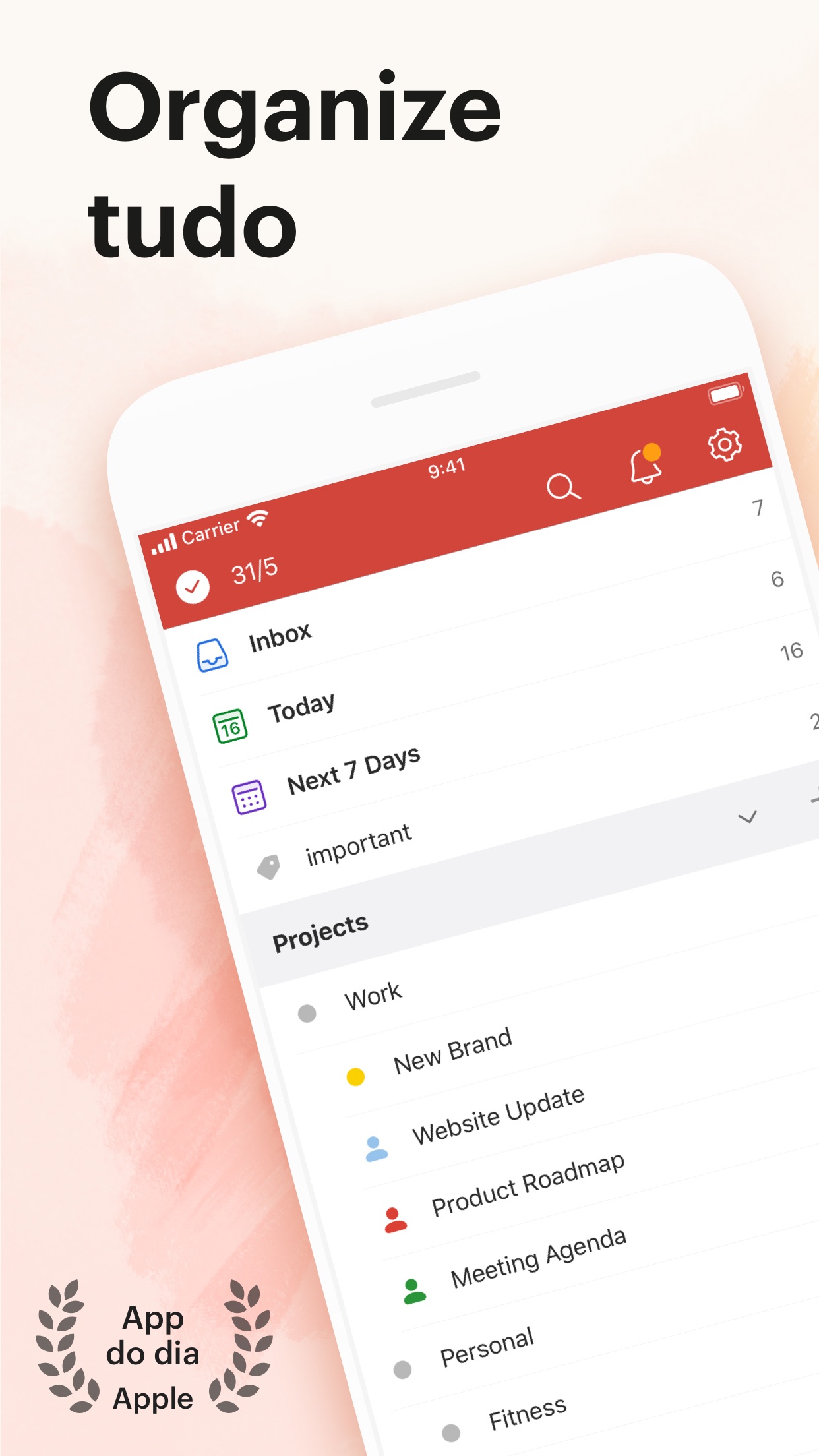 Screenshot do app Todoist: To do list e tarefas