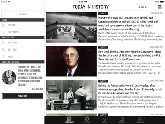 Today In History - free world events, births, quotes, and more screenshot