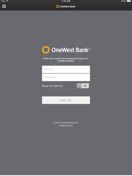 OneWest Mobile for iPad