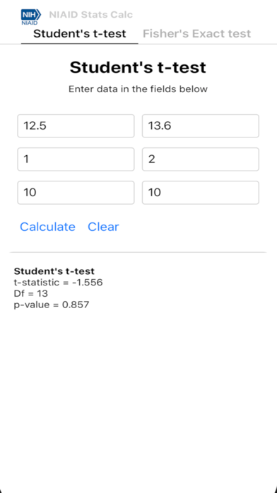NIAID Stats Calculator screenshot 2