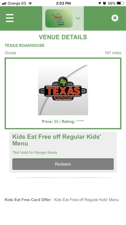 Kids Eat Free Card