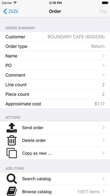 ZiiZii Order Entry